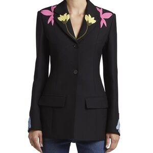 New Valentino Floral Applique Crepe Couture Blazer in Nero Multicolor Size 38